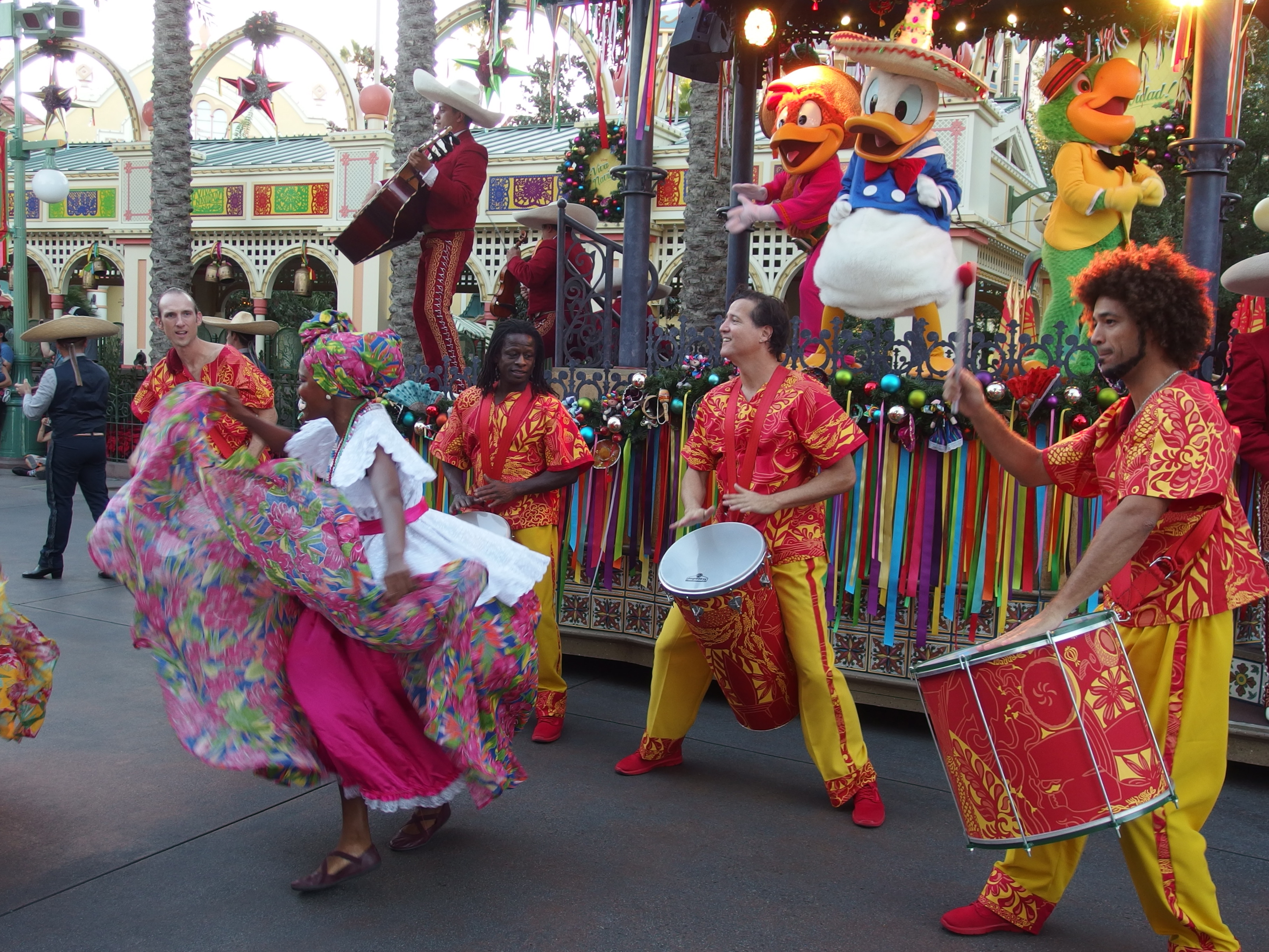 The samba is driven by live drummers