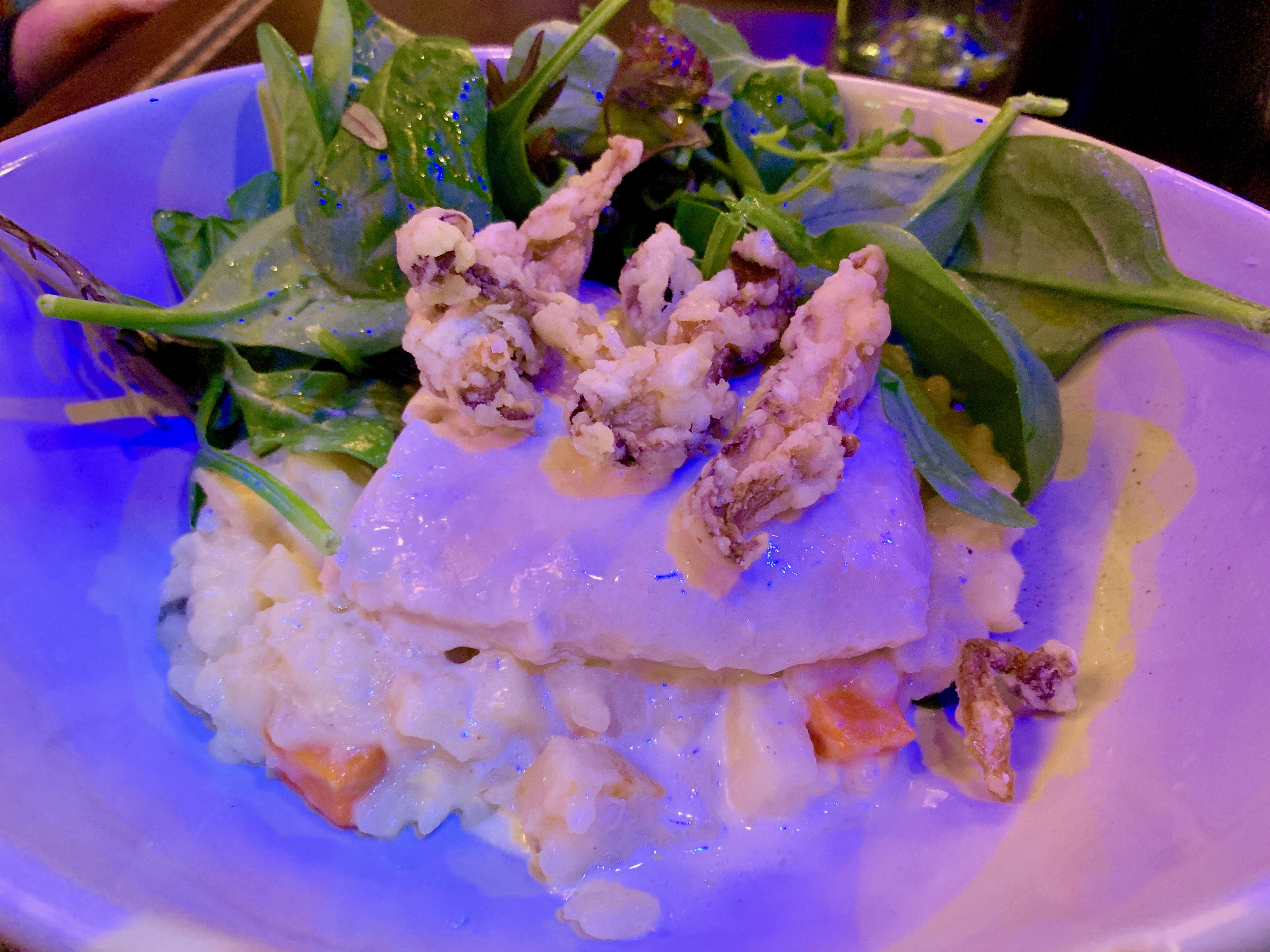 Bashful’s Butter-poached Snapper - Root Vegetable Risotto, Wild Mushroom, Citrus-Butter Sauce