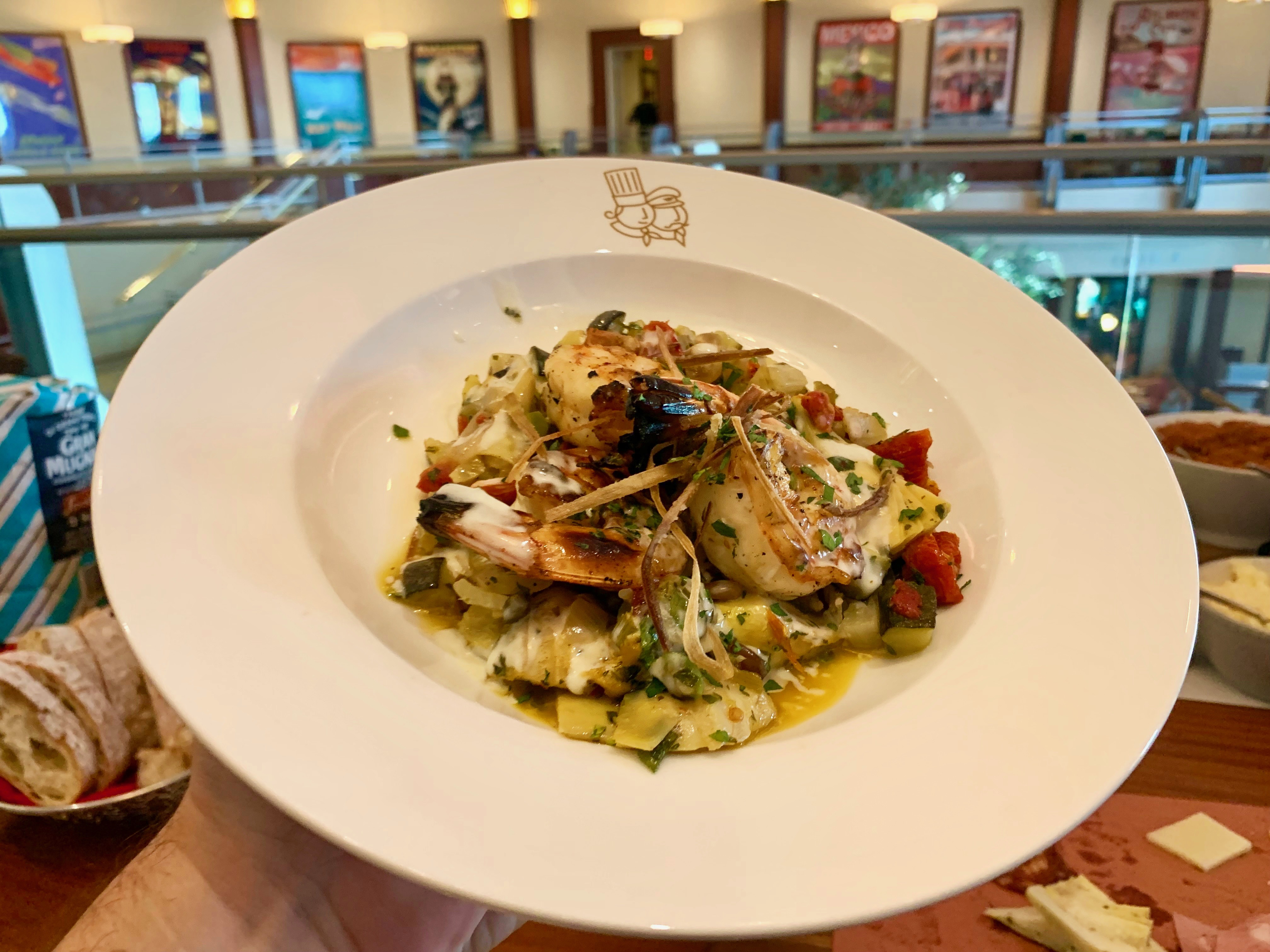 Gamberoni E Pancetta - U6 Colossal Gulf Shrimp, Artichoke, Zucchini, Lemon, Capers, Sauvignon Blanc
