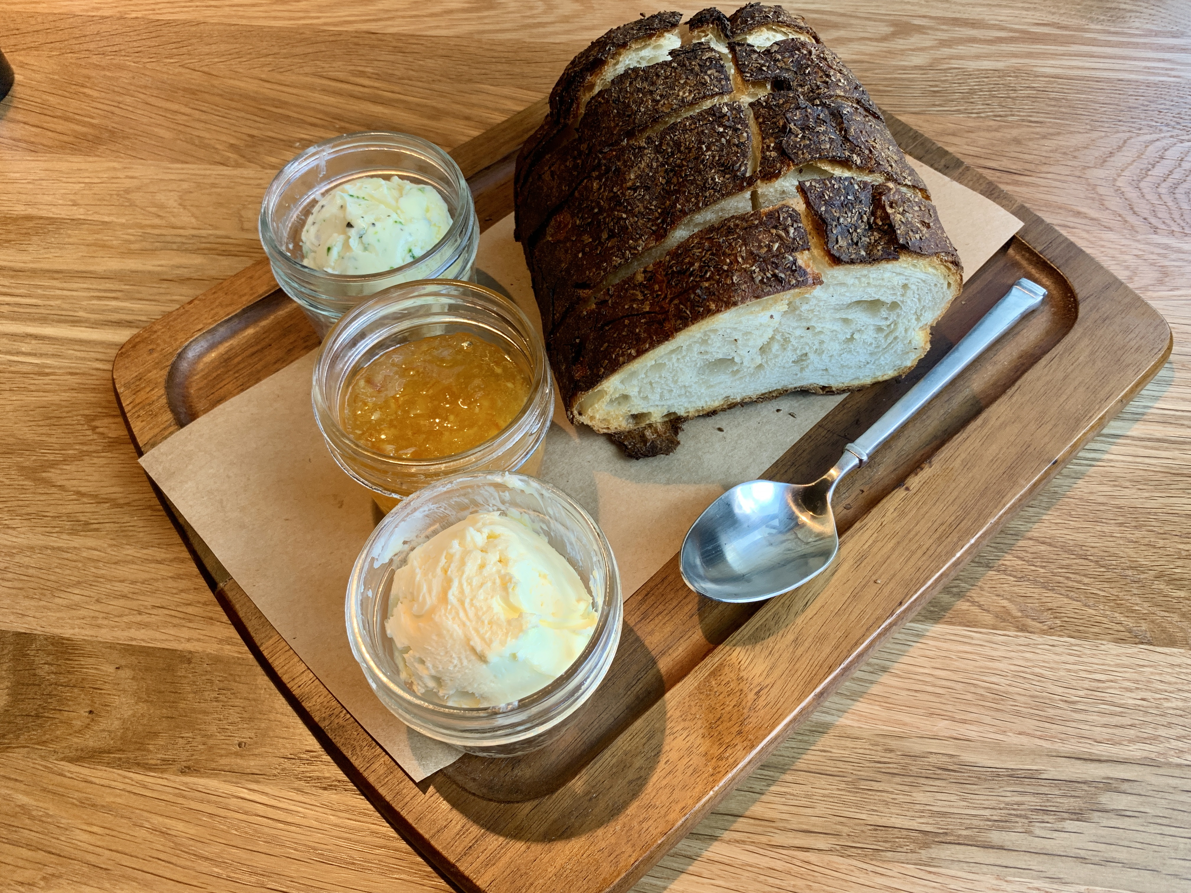 Hearth Oven Baked Bread - Herbed butter, whipped butter, peach preserves