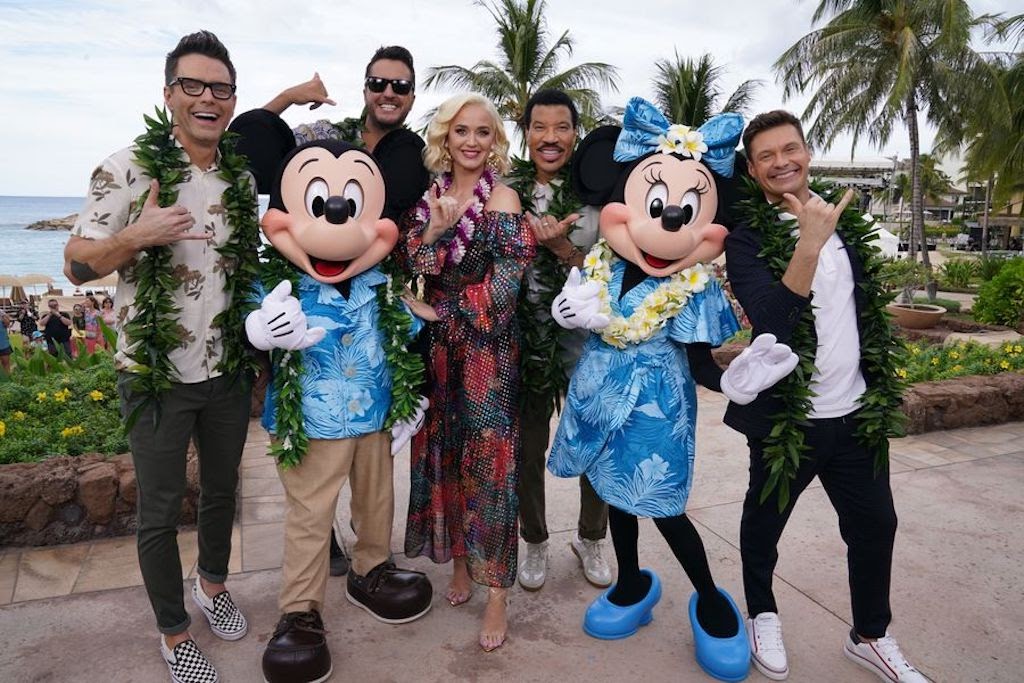 Bobby Bones, Mickey Mouse, Luke Bryan, Katy Perry, Lionel Richie, Minnie Mouse and Ryan Seacrest