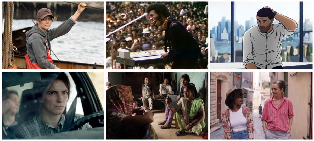 Top row: CODA, Courtesy of Sundance Institute; Summer of Soul (...Or, When The Revolution Could Not Be Televised), photo by Mass Distraction Media; Flee, courtesy of Sundance Institute. Bottom row: Hive, photo by Alexander Bloom; Writing With Fire, courtesy of Sundance Institute; Ma Belle, My Beauty, courtesy of Sundance Institute.