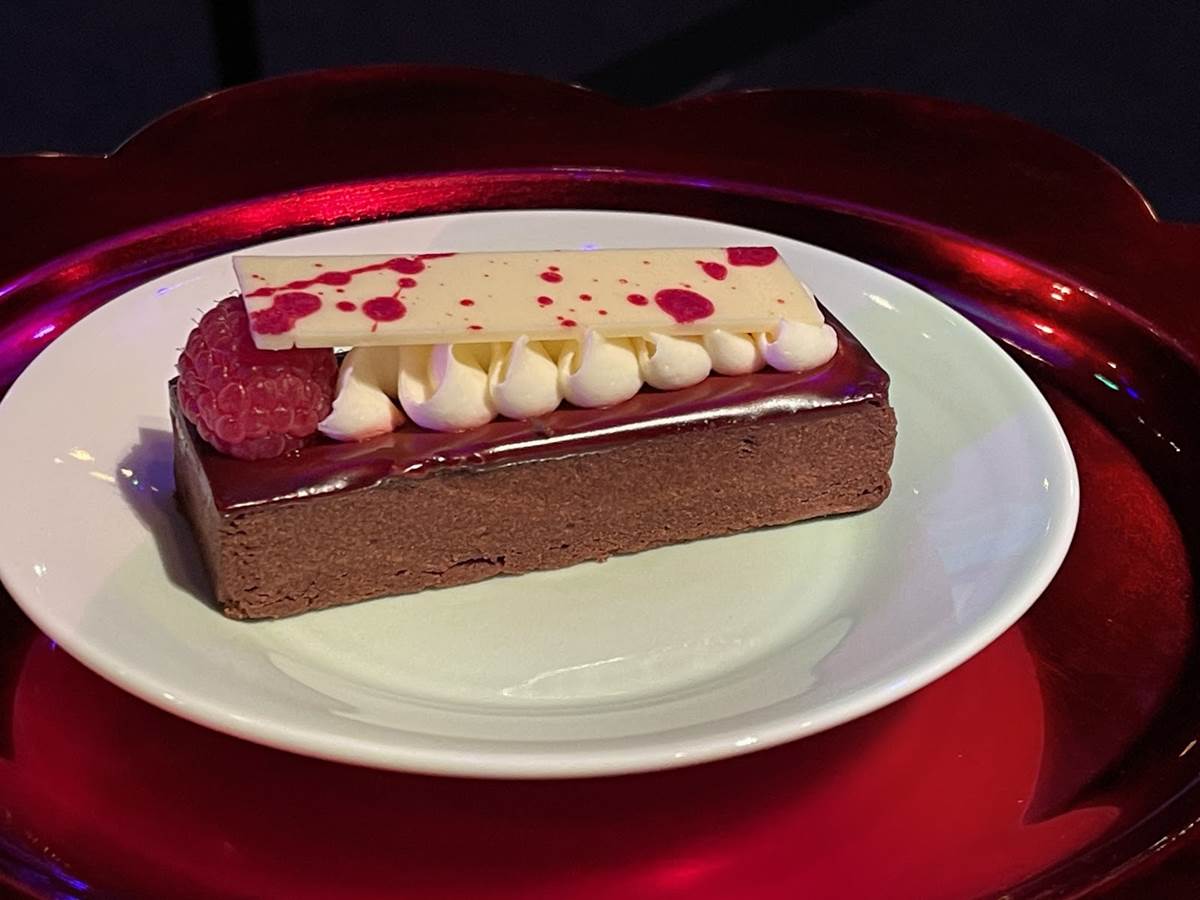 Dark Chocolate Raspberry Tart with Whipped Cream ($4.25)