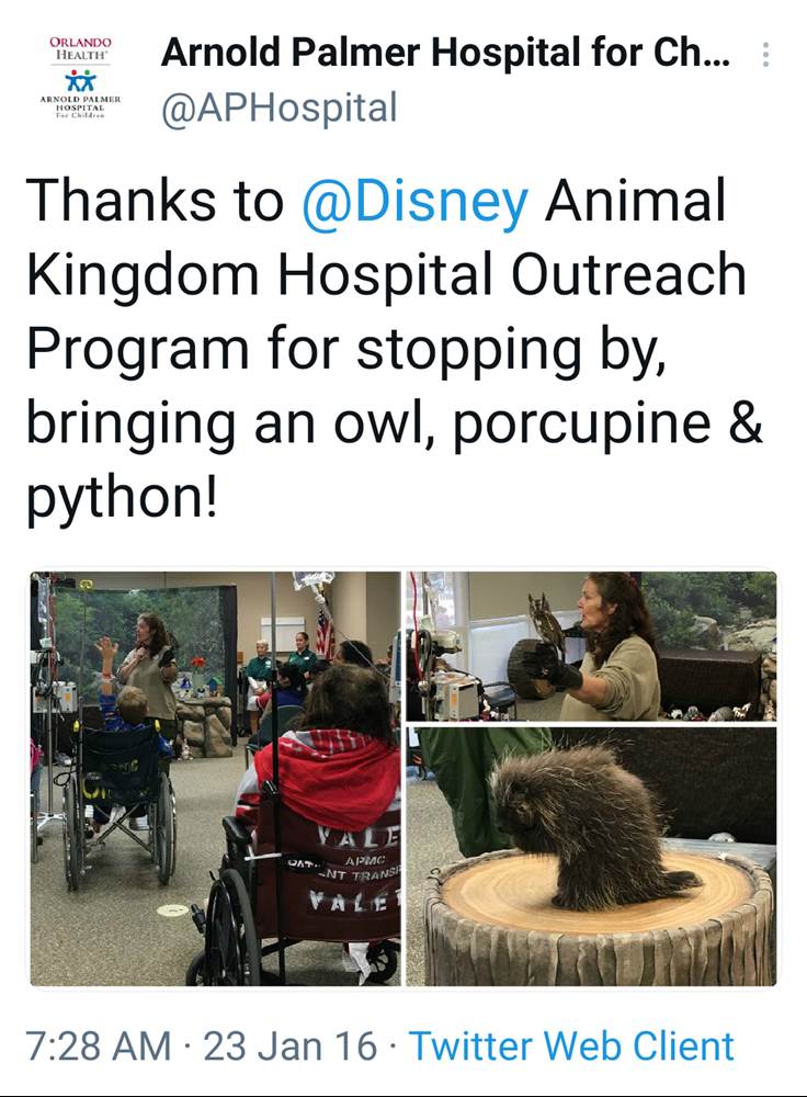 2016 tweet from Arnold Palmer Hospital highlighting the in-person program