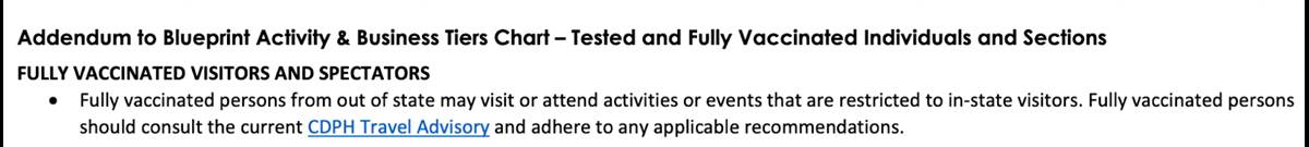 Fully vaccinated visitors note from CDPH Guidelines