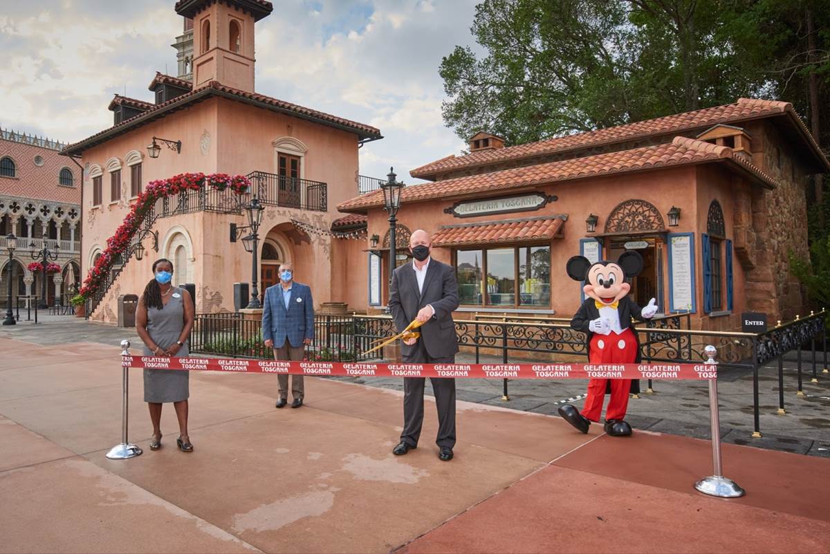 (Patina Restaurant Group) Pictured: Bob Wilson (Group President, Delaware North), Kartika Rodriguez (Vice President, EPCOT), Mahmud Dhanani (Vice President, Operating Participants Department)