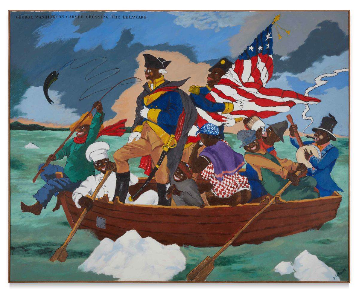 Robert Colescott, George Washington Carver Crossing the Delaware: Page from an American History Textbook, 1975