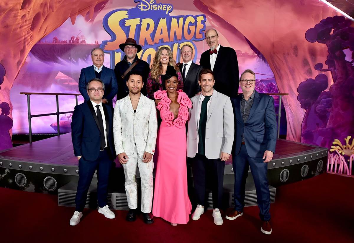 Qui Nguyen, Alan Bergman, Henry Jackman, Jaboukie Young-White, Jennifer Lee, Gabrielle Union, Clark Spencer, Jake Gyllenhaal, Roy Conli and Don Hall attend the world premiere of Walt Disney Animation Studios' Strange World.
(Alberto E. Rodriguez/Getty Images for Disney)