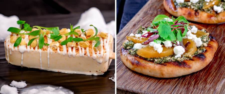 Elote Paleta and Roasted Beet and Goat Cheese Flatbread