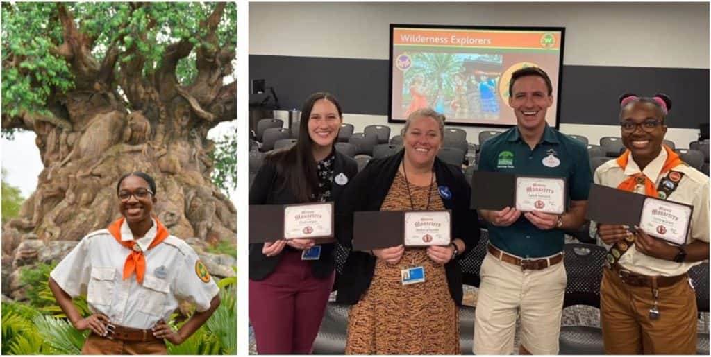 LEFT: Current Wilderness Explorer, Victoria.
RIGHT: Victoria’s full-circle moment representing Wilderness Explorers at a panel for Disney College Program participants.