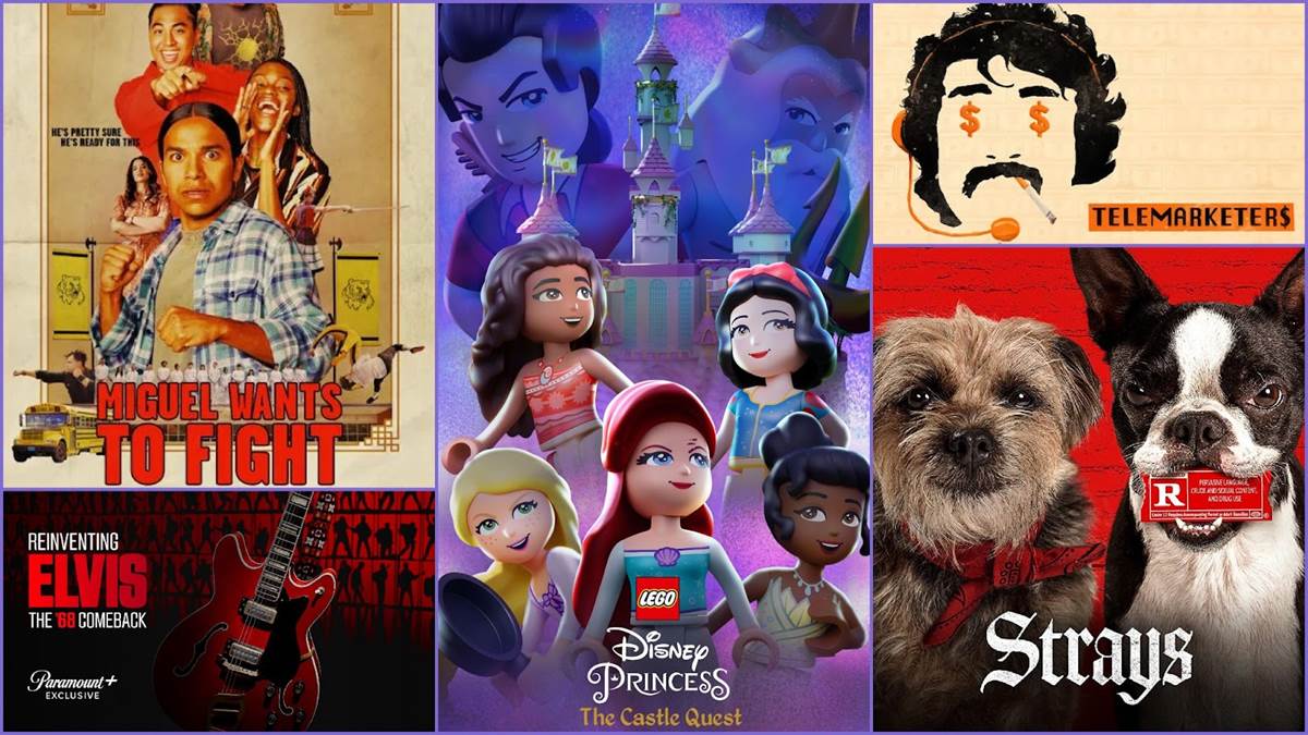 Miguel Wants to Fight (Hulu), Disney LEGO Princess: The Castle Quest (Disney+), Telemarketers (HBO), Strays (Universal), Reinventing Elvis: The '68 Comeback (Paramount+)