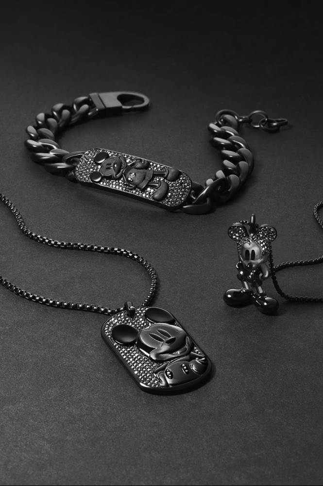 Disney100 Fossil Mickey Mouse ID plaque necklace, bracelet and figurine necklace
