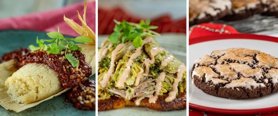 Tamale, Pernil and Spiced Chocolate Cookie from Nochebuena Cocina at EPCOT Festival of the Holidays 2023