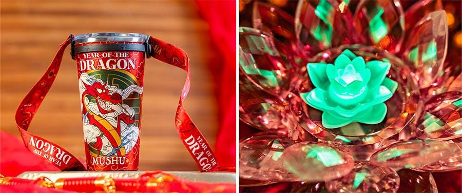 Lunar New Year Stainless Steel Tumbler and Lotus Flower Glow Cube from across Disneyland Resort for Lunar New Year 2024