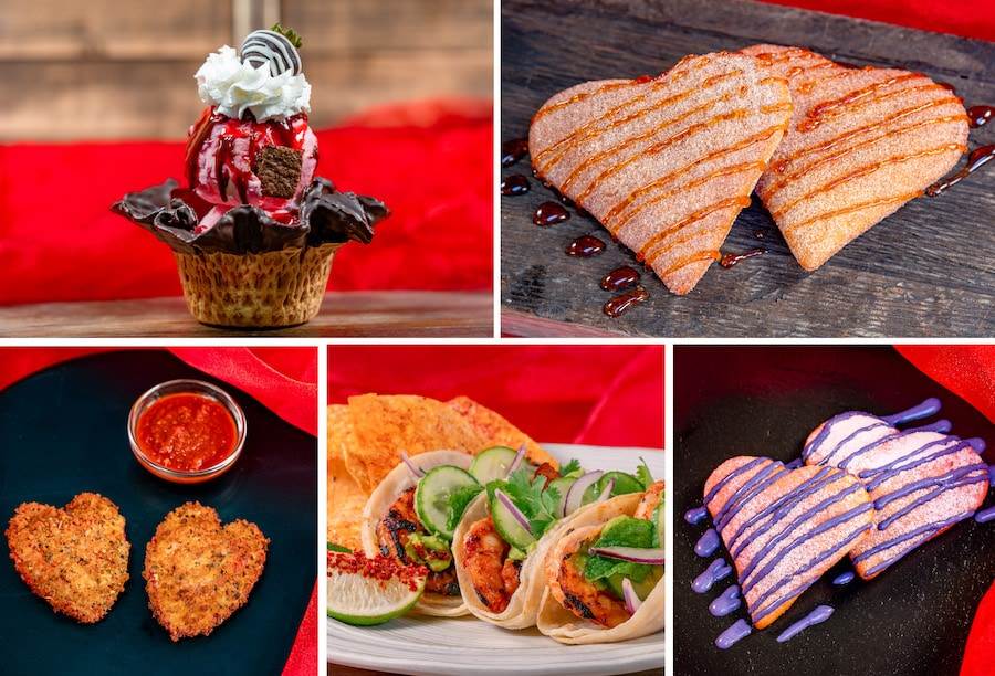 Collage of food at Disneyland After Dark: Sweetheart’s Nite 2024