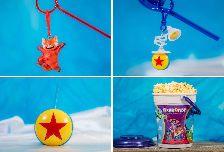 2024 Pixar Fest sippers, buckets, and straw clips at Disneyland Resort