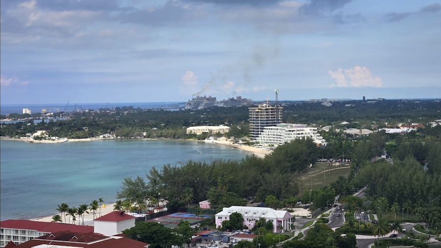 What a view from the roof with cruise ships in the background