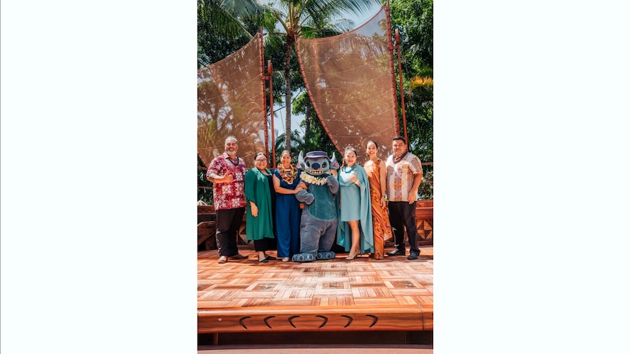 Left to Right) Aulani Ambassadors Kanoa Kawai (2022/2023), Alyssa-Lende Kāne (2019-2021), Shawny Morey (2026/2027), Dylan Rogers (2024/2025), Janelle Sanqui Bayne (2015/2016), Manakō Tanaka (2017-2018).