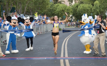 Stephanie Dinius of Palo Alton, Calif., crosses the finish line first