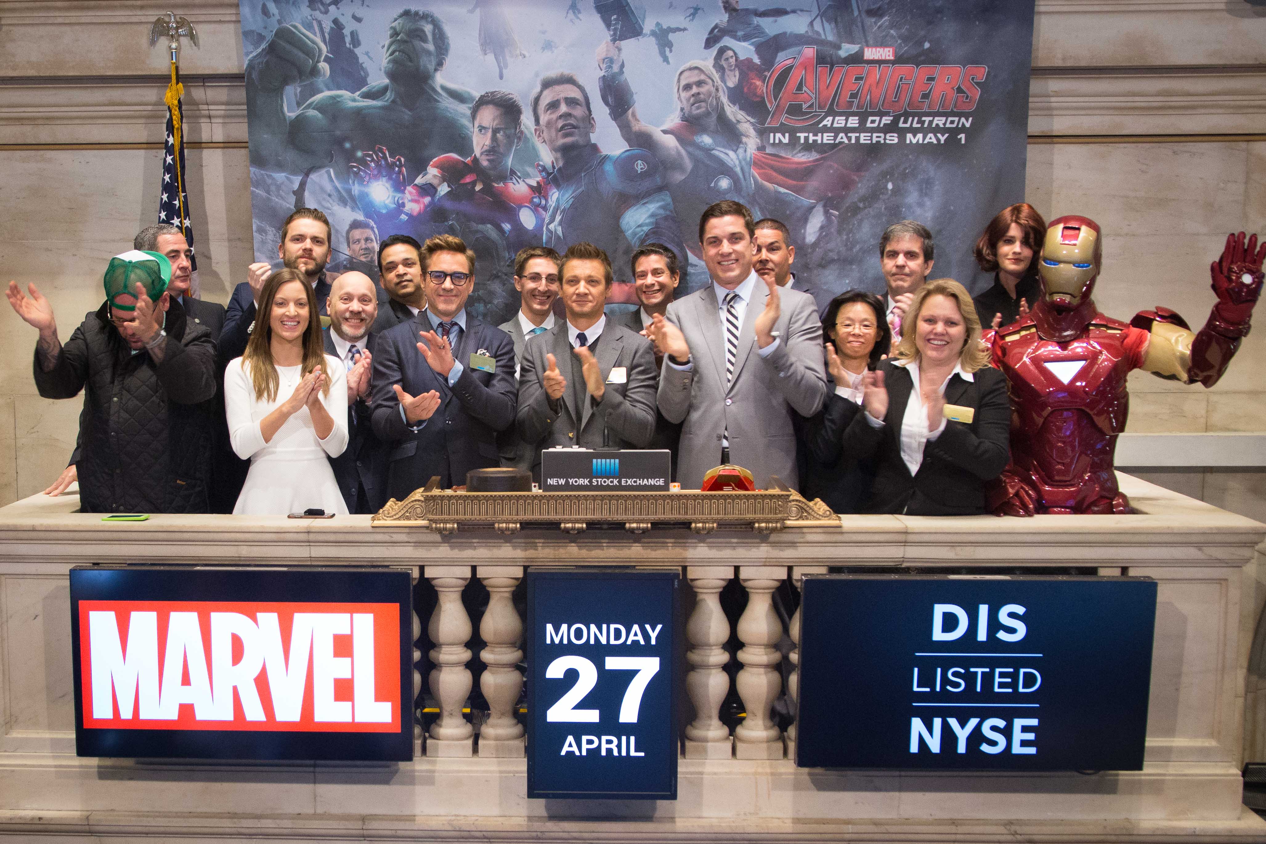 Robert Downey Jr and Jeremy Renner Ring the Opening Bell of the New York Stock Exchange