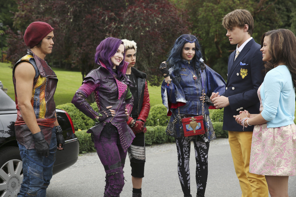 DESCENDANTS - The teenage sons and daughters of Disney's most infamous villains star in Disney's "Descendants," a live-action movie that - with a knowing wink at traditional fairy tales -  fuses castles with classrooms to create a contemporary, music-driven story about the challenges in living up to parental and peer expectations. Made for kids, tweens and families, the movie premieres FRIDAY, JULY 31 (8:00 p.m., ET/PT) on Disney Channel and Friday, July 24 to verified users on the WATCH Disney Channel app and WATCHDisneyChannel.com. (Disney Channel/Jack Rowand) BOOBOO STEWART, DOVE CAMERON, CAMERON BOYCE, SOFIA CARSON, MITCHELL HOPE, SARAH JEFFERY