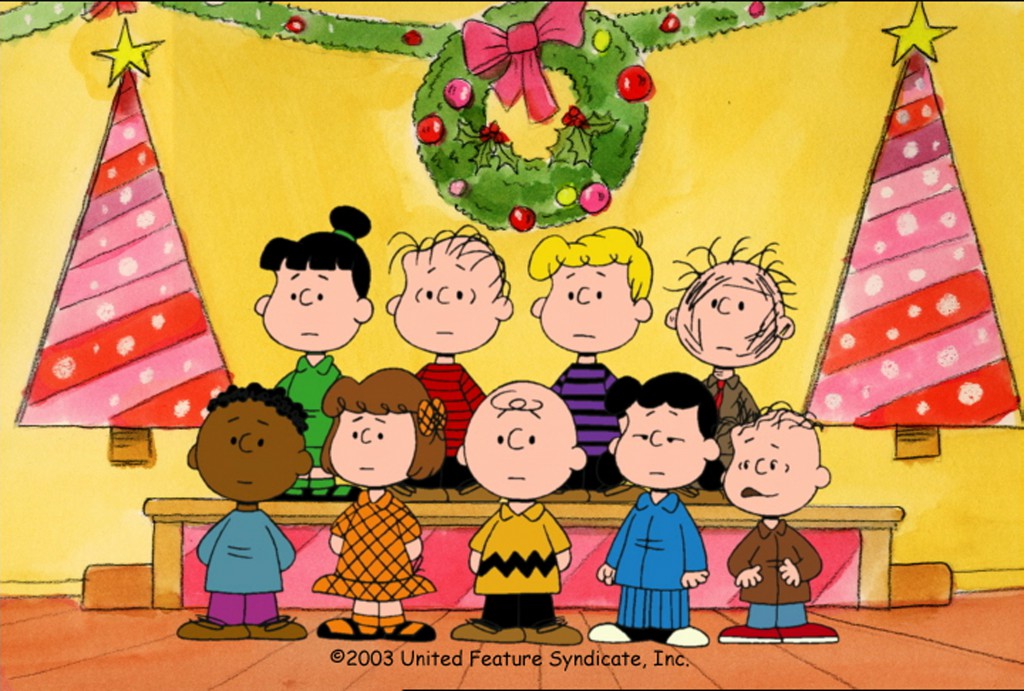 BACK ROW: VIOLET, LINUS, SCHROEDER, PIGPEN FRONT ROW: FRANKLIN, PATTY, CHARLIE BROWN, LUCY, RERUN