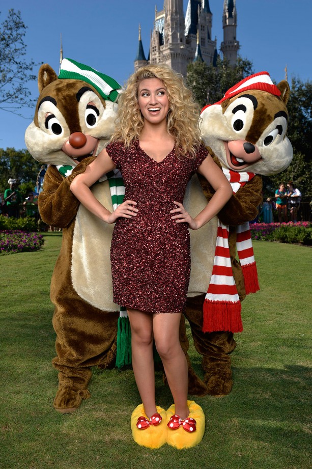 Singer Tori Kelly with Chip and Dale at the Magic Kingdom