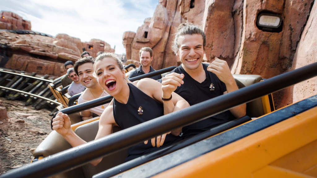 (MARCH 12, 2016): The Band Perry (Front Row, L-R: Kimberly Perry, Reid Perry, Second Row: Neil Perry) take a ride March 12, 2016 on Big Thunder Mountain Railroad at Magic Kingdom Park in Lake Buena Vista, Fla.  The band visited Walt Disney World Resort during a break from their tour. (Chloe Rice, photographer)