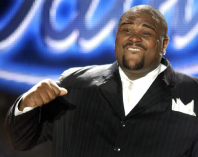 Finalist Ruben Studdard, 24, from Birmingham, Alabama reacts as he is announced as the winner of American Idol during the show's live finale in Los Angeles, May 21, 2003. The winner was voted on by viewers of the Fox show which began its second year in January with 70,000 auditions nationwide. REUTERS/Lucy Nicholson **RESULTS AND/OR IMAGES GIVING AWAY THE OUTCOME OF THE AMERICAN IDOL FINALE TAPING 5/21 ARE EMBARGOED UNTIL 1:00AM EST THURSDAY 5/22/10:00PM PST WEDNESDAY, 5/21** LN - RTRO07Q