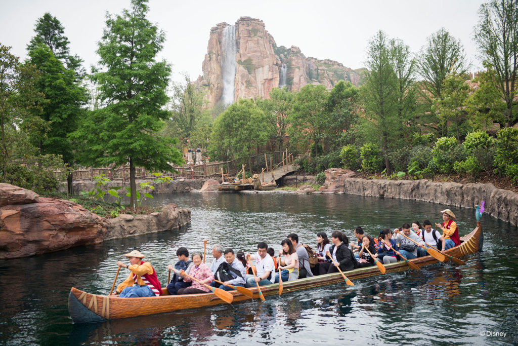 ROWING THROUGH ADVENTURE ISLE –– Guests can explore the wilds of Q’olari River by canoe in Shanghai Disneyland. Adventure Isle is the newest “adventure land” in a Disney theme park. Beginning with Disneyland in 1955, Adventureland has inspired adventures in Disney theme parks around the world, from the Jungle Cruise to Pirates of the Caribbean. (Disney)