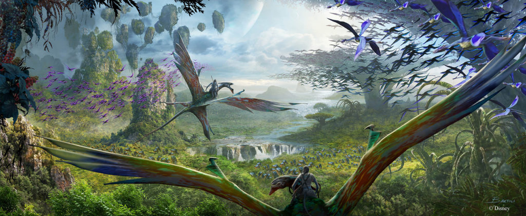 AVATAR FLIGHT OF PASSAGE — Flight of Passage, the centerpiece of Pandora – The World of AVATAR at Disney’s Animal Kingdom, will allow guests to soar on a Banshee over a vast alien world. The spectacular flying experience will give guests a birds-eye view of the beauty and grandeur of the world of Pandora on an aerial rite of passage. (Disney) 