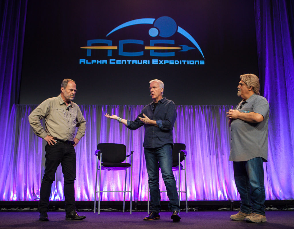 AVATAR creators James Cameron and Jon Landau (as Alpha Centauri Expeditions Founder Marshall Lamm) and imagineer Joe Rohde share new images and details from the upcoming land Pandora – The World of AVATAR, opening in Disney’s Animal Kingdom summer 2017. (Disney)