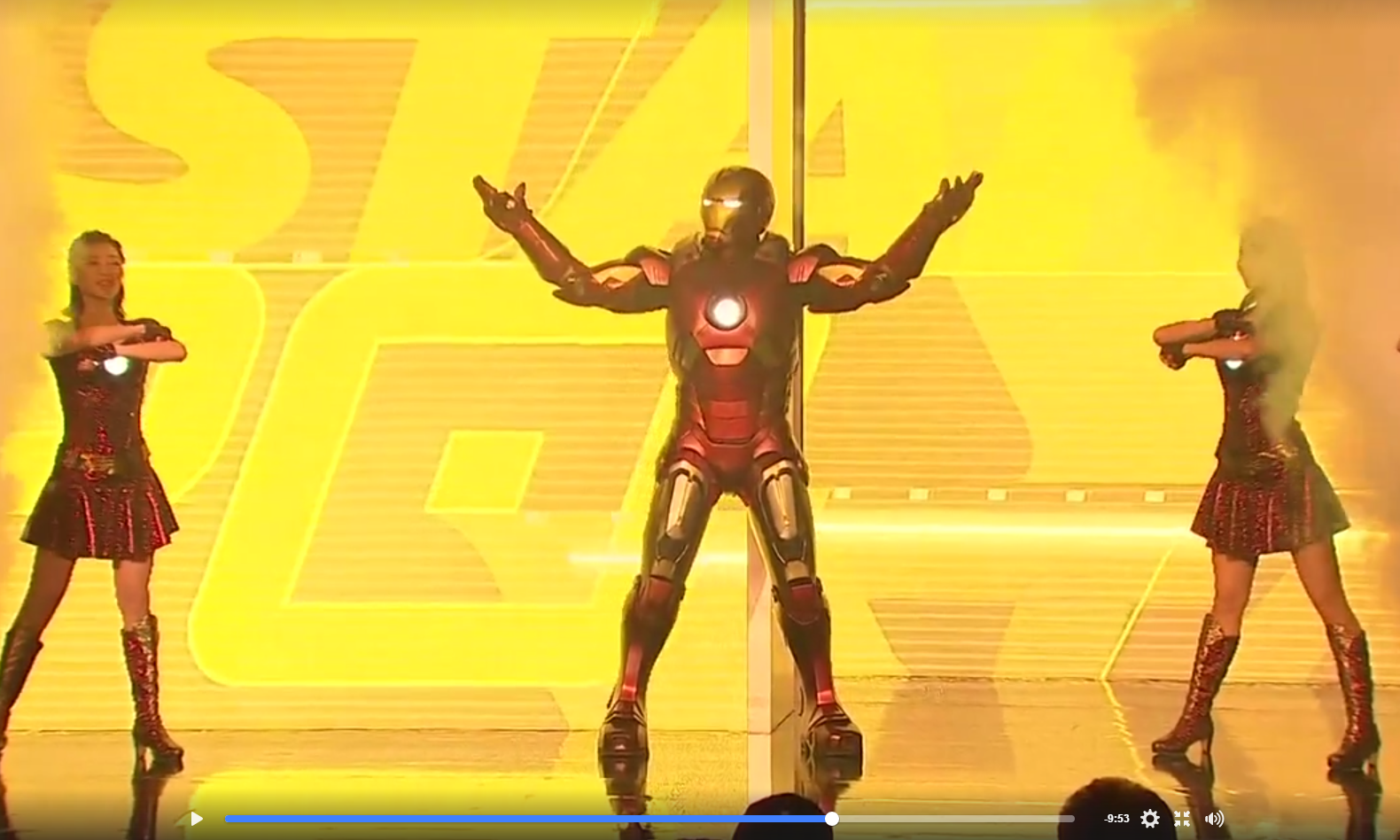 Iron Man and Dancing Girls Watch the Iron Man Experience Opening Ceremony