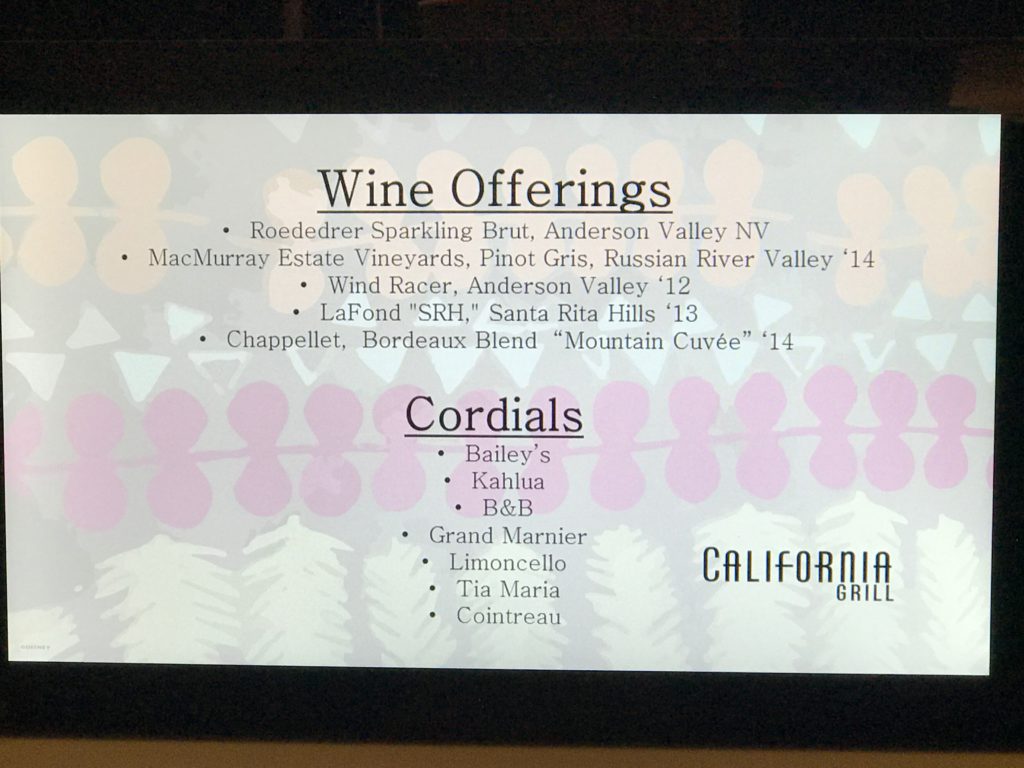 California Grill wine list