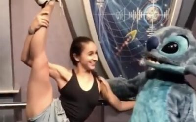 Stitch Amazed by Guest's Flexibility, Tries His Own Stretches