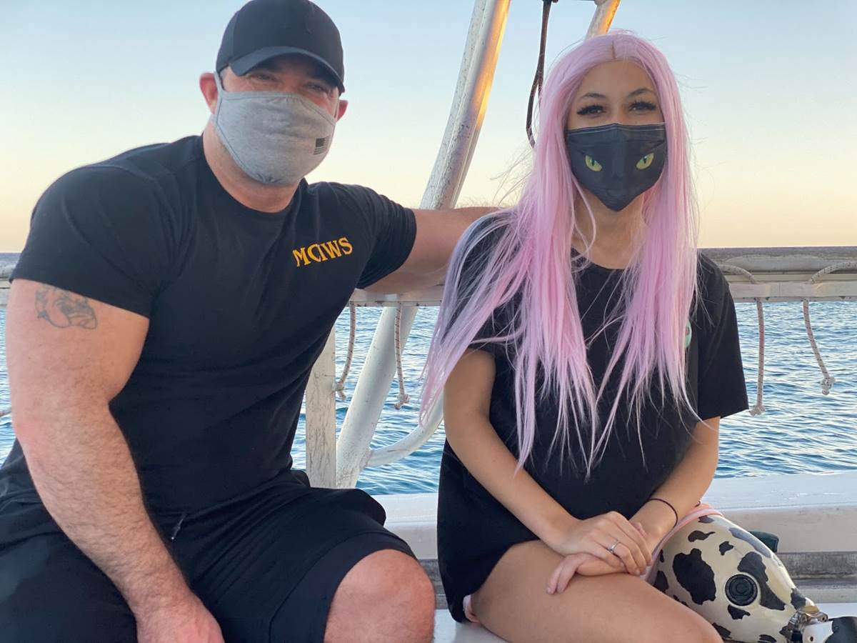 Paige Winter and her father Charlie Winter set sail for a shark tagging expedition. (National Geographic/Gabriel Kerr)