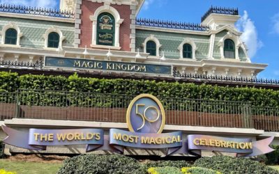 Magic Kingdom Adds 50th Anniversary Banner to the Main Street Train Station