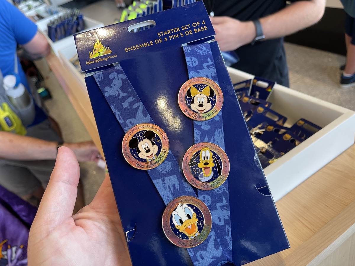 Disney 50th Anniversary Lanyard Pin Set ~ Mickey ~ Donald ~ Minnie ~ Pluto  NEW