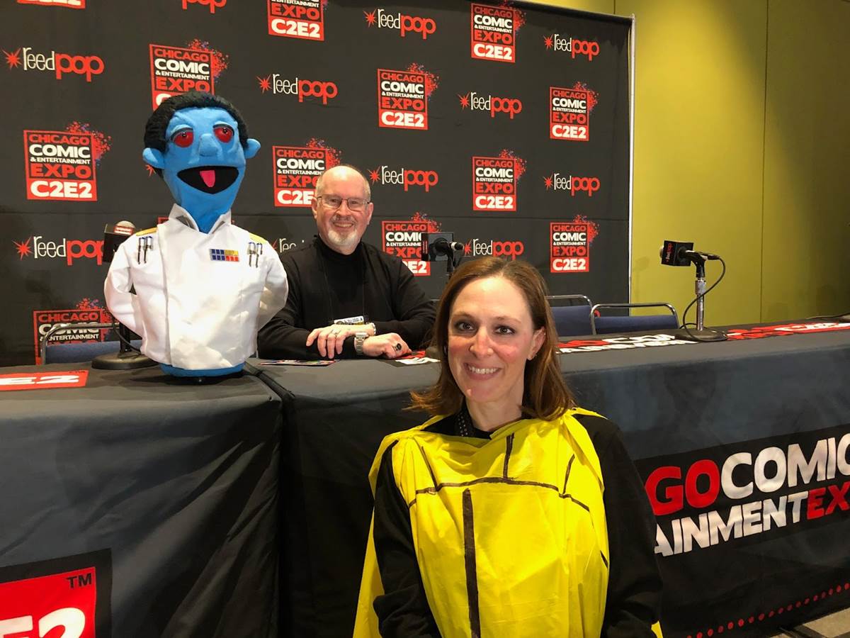Timothy Zahn, puppet Thrawn, and me as Bill Cipher