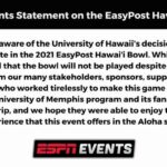 ESPN Issues Statement Regarding Cancellation of EasyPost Hawaii Bowl