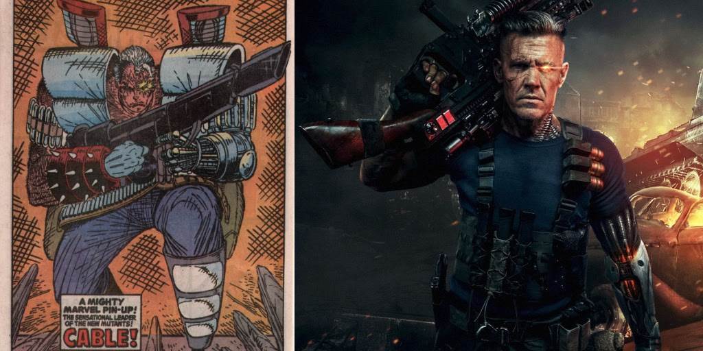 Cable in the comics and "Deadpool 2." Photos via fandom.com for Marvel and X-Men Movies 