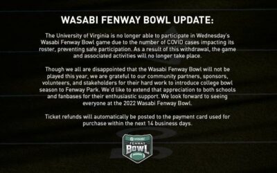The University of Virginia No Longer Participating in Wasabi Fenway Bowl Due to High Number of COVID Cases