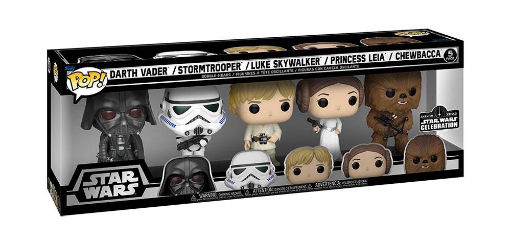 Star Wars POP! Vinyl Darth Vader, Stormtrooper, Luke Skywalker, Princess, Leia, and Chewbacca, $15 each or available in a 5 pack