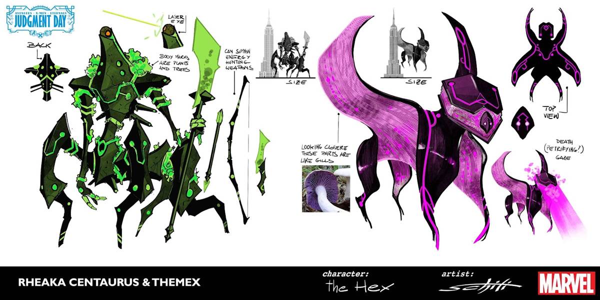 The Hex character designs by Valerio Schiti