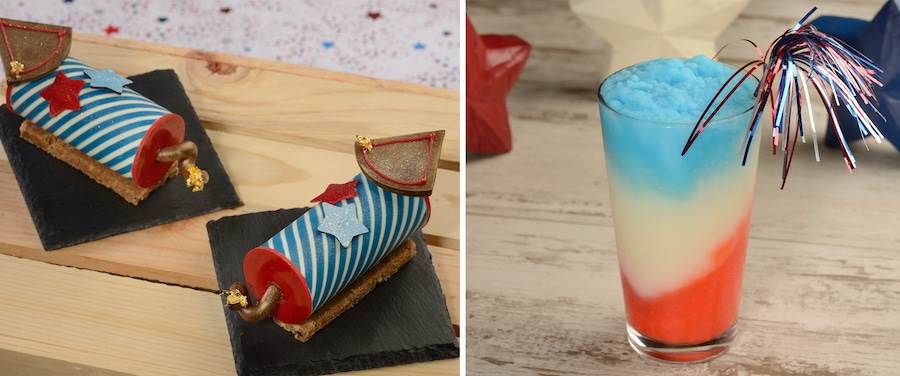 Fourth of July Firecracker dessert and Patriotic Wave drink from Bar Riva