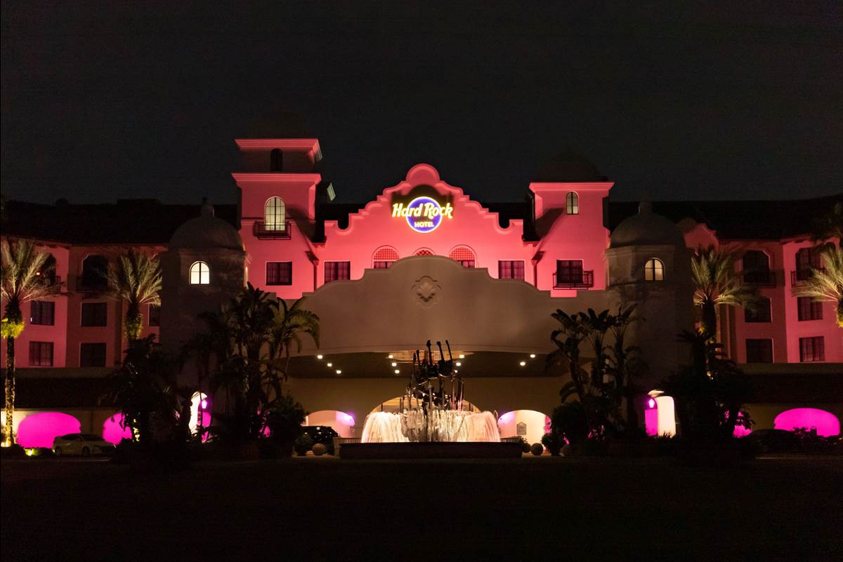 Hard Rock Hotel at Universal Orlando Lit Up in Pink to Support Breast