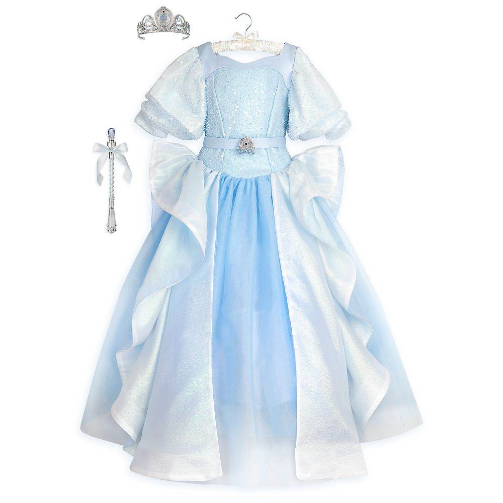 G.C 11PCS Light Up Cinderella Costume Dress for Girls Toddlers Princess Dress Up Clothes with Crown Wand Earrings Necklace Glove