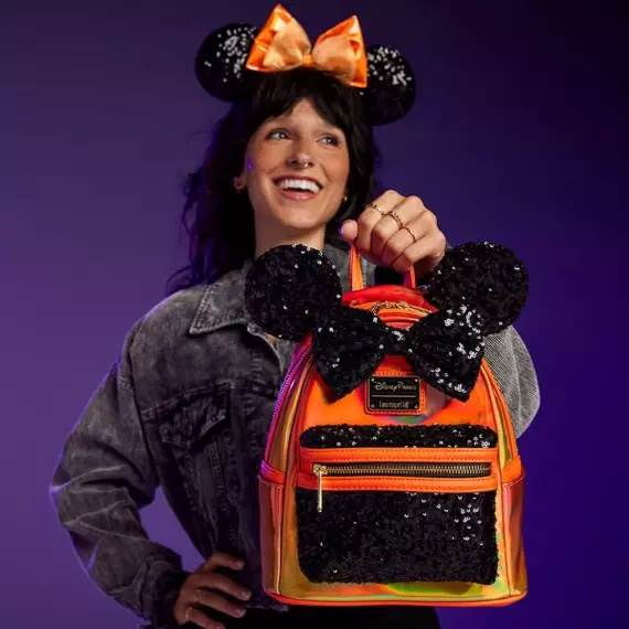 Disney Parks 2023 Minnie Mouse Ears Orange Bow Sequin Halloween