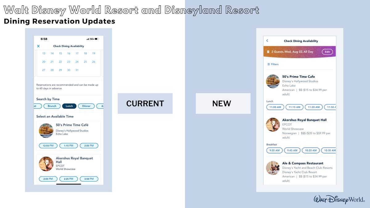 Disneyland and Walt Disney World Announce Updates to Streamline Dining